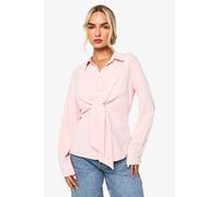 Boohoo Woven Tie Front Shirt In Baby Pink baby pink 8