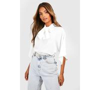 Boohoo Woven Tie Neck Floaty Flared Sleeve Blouse In Ivory ivory 10