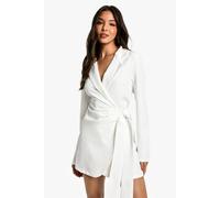 Boohoo Wrap Drape Front Tailored Blazer Dress In Ivory ivory 12