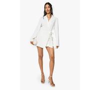 boohoo Women's Wrap Drape Front Tailored Blazer Dress in Ivory | Size: 12