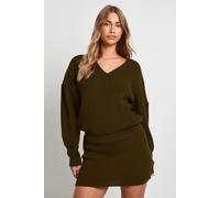 Boohoo Wrap Front Knitted Mini Dress In Khaki khaki S
