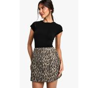 Boohoo Wrap Over Leopard High Waisted Mini Skirt leopard M