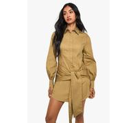 Boohoo Wrap Shirt Dress In Khaki khaki 16