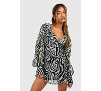boohoo Women's Zebra Chiffon Ruffle Skater Dress | Size: 12