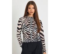 Boohoo Zebra Print Mesh Button Through Top In Black/white Black/White 10