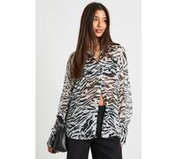 Boohoo Zebra Sheer Chiffon Oversized Shirt In Black black 12
