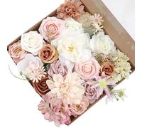 Boojarr Artificial Flowers Champagne Pink Silk Faux Roses Cake Flowers Peony Greenery Combo Box Set for DIY Wedding Bouquets Bridal Shower Centerpieces Floral Arrangements Party Home Decoration