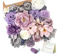 Boojarr Artificial Flowers, Purple Fack Silk Flowers with Leaves Combo Box Set for DIY Wedding Bouquets Bridal Shower Centerpieces Floral Arrangements Party Tables Decoration Cake Flowers Decor