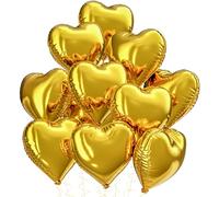 Boojarr Gold Foil Heart Balloons,10Pcs Heart Shape 18 Inch Gold Love Helium Balloons For Valentines day, Engagement,Wedding,Anniversary,Birthday Party Decorations