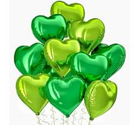 Boojarr Green Foil Heart Balloons,18Inch 10Pcs Deep and Fruit Lime Green Heart Shape Balloons,Helium Decorations for Birthday Party,Jungle Safari Party,Valentines,Wedding