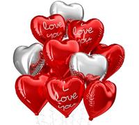Boojarr Red Silver Foil Heart Balloons,18 Inch Heart Shape I Love You Design Valentines Helium Balloons for Valentines Day, Engagement Bridal Shower,Wedding, Anniversary,Birthday Party Decorations