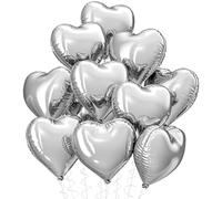 Boojarr Silver Heart Balloons,10Pcs Foil Heart Shape,18Inch Helium Love Balloons Party Decorations for Valentines Day,Engagement,Wedding,Anniversary,Bridal Shower,Birthday party