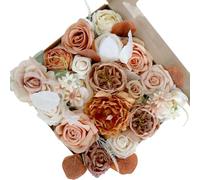 Boojarr Terracotta Artificial Flowers Cake Flowers Burnt Orange Fack Roses with Leaves Combo Box Set for DIY Wedding Bridal Bouquets Table Centerpieces Flower Garland Arch Flower Decoration Home Decor