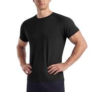 BOOJO Gym T Shirts Men UK Running Quick Dry Fit Top Short Sleeve Crew Neck Tshirt Breathable Active Wear for Sports Work(Black,S)
