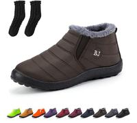 Boojoy Winter Shoes Waterproof Non-Slip Orthopedic Warm Boots Comfort Fur Lined Slip On Shoes for Women Men (4.5,Brown)