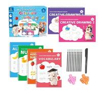Book 6 Piece Reusable Template Design Writing Book | addition subtraction numbers vocabulary alphabet to trace for kids preschool classroom homeschooling