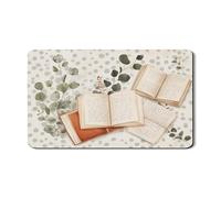 Book and Leaf Dish Drying Mats for Kitchen Counter, Soft Green Eucalyptus and Polka Dot Design, Cozy Home Absorbent Rubber Dish Drainer Rack Mat 12x20 Inch