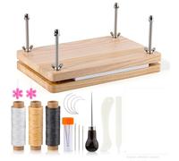 Book Binding Kits Bookbinding Plastic Bone Folder Creaser Waxed Thread Tools Set with Portable Binding Press Machine of Paulownia Wood(Type1)
