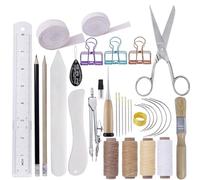 Book Binding Kits Edged Scoring Folder Sewing Thread Ruler Needles Tool Hand Bookbinding Tools Kit Set for Bone(32pcs)
