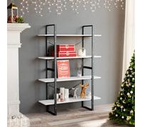 Book Cabinet 100x30x70cm White Engineered Wood & Metal 4-Tier Industrial Shelf.