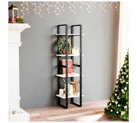 Book Cabinet 4-Tier White Engineered Wood & Metal Frame 140x30x40cm Slim Sturdy