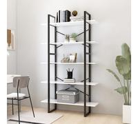 Book Cabinet 5-Tier White Engineered Wood & Metal 100x30x175cm Sturdy Frame Open