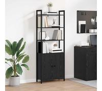 Book Cabinet Black Oak 60x24x161cm Engineered Wood 6 Shelves 1 Door Secured