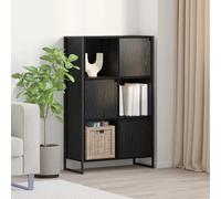 Book cabinet Black oak 68x30x108.5cm Engineered wood 3-door Industrial 6-shelf