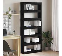 Book Cabinet Black Oak 80x30x198cm Engineered Wood 6-Shelves Modern Open Storage