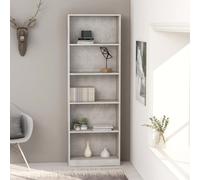 Book Cabinet Concrete Grey 60x24x175cm Engineered Wood 5-Shelf Modern SlimBooks