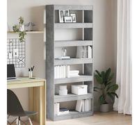 Book Cabinet Concrete Grey Engineered Wood 80x30x198cm 6 Shelves Modern TallRack