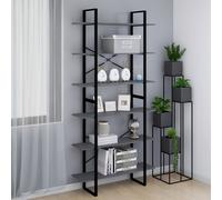 Book Cabinet Grey 100x30x105 cm Engineered Wood & Metal Frame 3-Shelf For Living