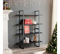 Book Cabinet Grey 100x30x140cm Engineered Wood & Metal 4-Tier Rustic Industrial