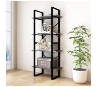 vidaXL Solid Pine Wood 4-Tier Book Cabinet Grey Office Storage Rack Bookcase