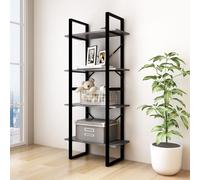 Book Cabinet Grey Engineered Wood & Metal 60x30x140 cm 4-Tier Slim Storage Shelf