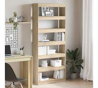 Book Cabinet Grey Sonoma 80x30x198cm Engineered Wood 6 Open Shelves Modern Slim