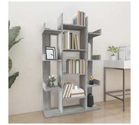Book Cabinet Grey Sonoma 86x25.5x140cm Engineered Wood 13-Shelf Slim Compact Pro