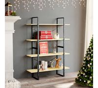 Book Cabinet Natural Engineered Wood & Metal 100x30x140cm 4-Tier Shelf BookStand
