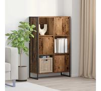 Book Cabinet Old Wood Engineered Wood 68x30x108.5cm 3-Door 6-Shelf Industrial