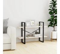 Book Cabinet White 100x30x70cm Engineered Wood 2-Tier Industrial Shelf Compact.