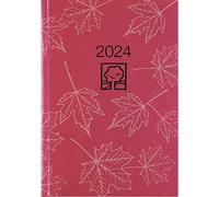 Book Calendar Red 2024 - Yearly Planner Office Calendar 14.5 x 21 cm - 1 Day on 1 Page - Cardboard Cover, Recycled Paper - Hour Division 7-7 PM - 876-0711