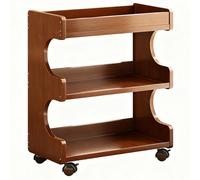 Book Cart with Lockable Wheels, 2-Tier Library Cart, Wooden Book Truck for Office, Study, Kitchen, Classroom(3Tier)