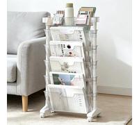 Book Cart with Wheels, Rolling Bookshelf, Double-Sided Storage Organizer Rack for Books, Magazines, and Newspapers