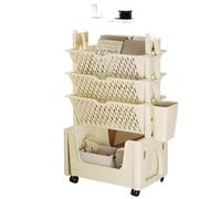 Book cartMobile Bookshelf, 5 Tier Mobile Bookshelf with Wheels Multicolor(White)