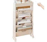 Book cartMobile Bookshelf, 5-Tier Mobile Bookshelf with Wheels White 15.6x4.7x30.9in for Office Dorm Classroom