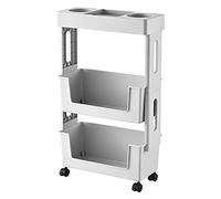 Book cartMobile Bookshelf, Mobile Book Cart Magazine Rack with Wheels, Green and White, 2-3 Tier(White,3 Tier)