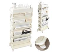 Book cartMobile Bookshelf, Mobile Bookshelf with Wheels Rolling Cart Space Saving Desk Organizer Beige 15.7x5.5x30.7in