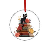 Book Cat Christmas Ornaments Crystal Glass Hanging Pendant Craft Gifts for Christmas Tree Decoration
