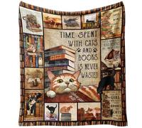 Book Cat Lovers Gifts Blanket,Teacher Gifts for Women Men Book Lover Teacher Librarian Birthday Read Fleece Throw Blanket,Flannel Throw Blanket for Home Living Room Couch Bed Chair Dorm Decor 60"x50"