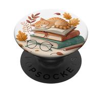 Book Cat Reading Fall Themed Cats & Books Lover Cat Bookish PopSockets Adhesive PopGrip